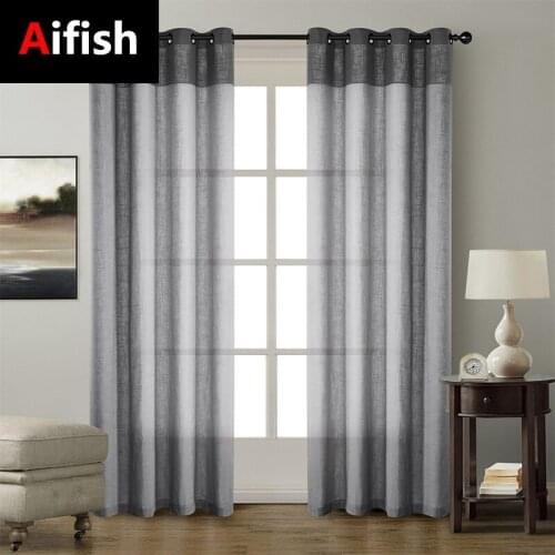 Modern Minimalist Linen Solid Color Stitching Grey Curtains Luxury Home Living Room Bedroom Decoration Blackout Cortinas 3