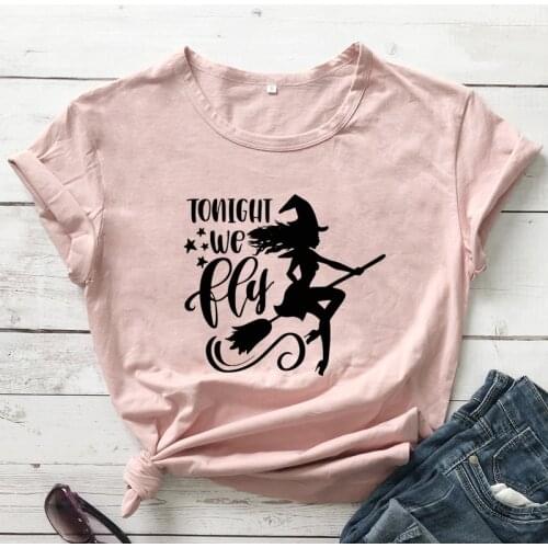 Tonight We Fly Witch T-shirt Autumn Women Halloween Party Gift Tshirt Camiseta Funny Witchy Graphic Tee Shirt Top Dropshipping