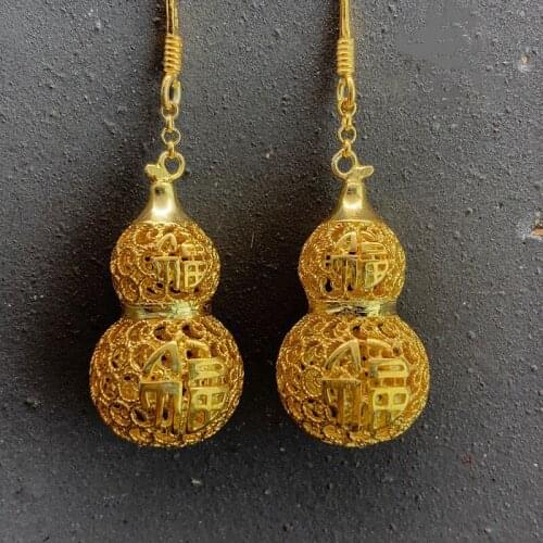 UBESTNICE Handmade S925 Sterling Silver Vintage Hollow Gourd Traditional Filigree Craft Fine Jewelry Drop Earrings For Women