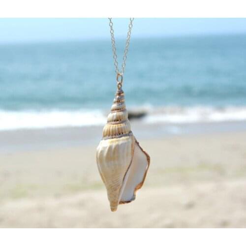 WTLTC Drop Real Fresh Conch Shell Pendant Necklaces for Women Simple Long Chains Necklace Boho Beach Seashell Necklace Bijoux