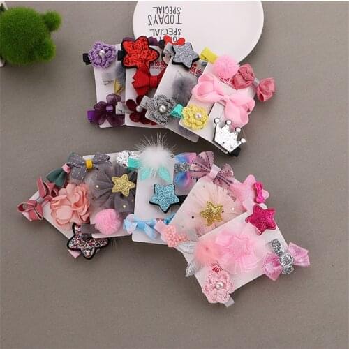 5pcs/set Kawaii Flower Princess Hairpin Girls Kids Hair Clips Bows Accessories For Children Barrette Hairclip Headdress Headwear