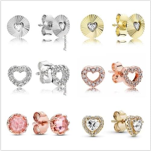 Original 925 Sterling Silver Rose Sparkling Crown Stud Earrings For Women Wedding Gift Fashion Jewelry