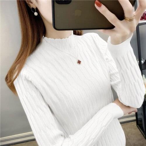 2021 New Fall Winter Half Turtleneck Pattern Sweater Womens Inner Collar Solid Color Long Sleeve Bottoming Top Slim Fit