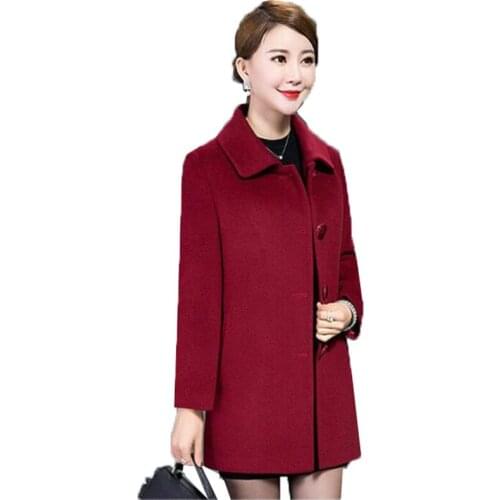 Blended woolen coat Outerwear Basic Women Wool Coat Single-breasted Autumn Winter Jacket Elegant Mother dress Plus size 5XL 2020