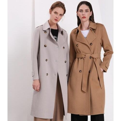 Womens winter coats khaki grey Double-sided wool cashmere outwear 2019 autumn plus size ladies fashion overcoats long free ship