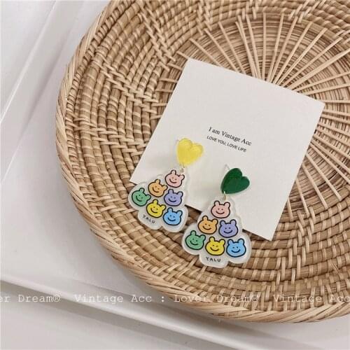 ZiccoWong Vintage Colorful Bear Long Dangle Earring For Women Girl Heart-shaped Resin Animal Drop Earring Jewelry Party Gift