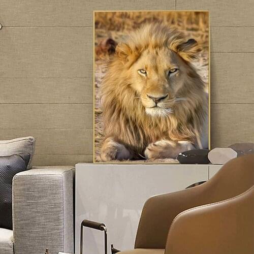 Golden African Lion Art Canvas Print Painting Wild Animals Prints Wall Art Decorative Pictures for Living Room Wall Decor