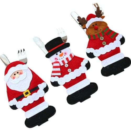 1pcs Xmas Decor Lovely Snowman Santa Reindeer Tableware Holder Pocket Dinner Cutlery Bag Party Christmas Table Decoration