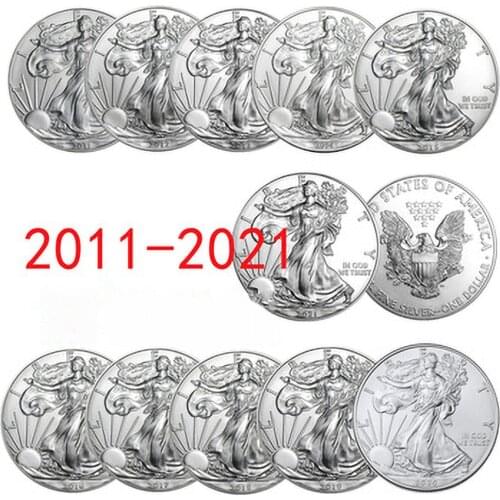 11Pcs United Statue of Liberty 2011~2021 Challenge Coin Collectibles Silver Plated Gifts Commemorative Coin Fine SCollection