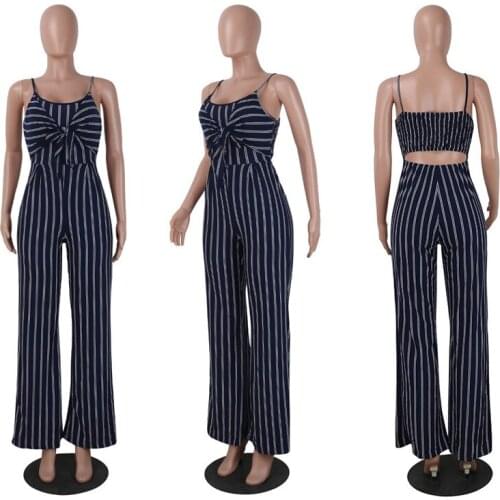 2019 Women Stripe Sleeveless Long Jumpsuit Beach Romper Playsuit Party Clubwear