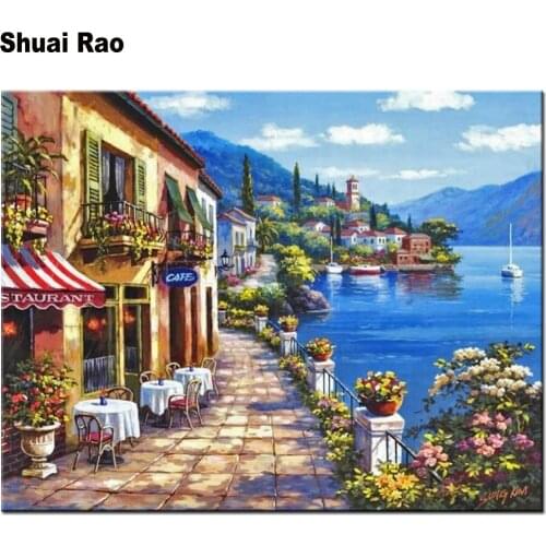 Diy full square diamond embroidery coastal town 5d diamond painting cross stitch mosaic needlework kits beach house for wall art
