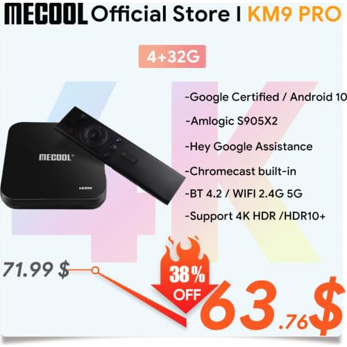 MECOOL KM9 PRO TV Box Android 10.0 Google Certified 4G DDR4 32G ROM Smart TV Box Amlogic S905X2 BT4.1 2.4G/5G Wifi Media Player