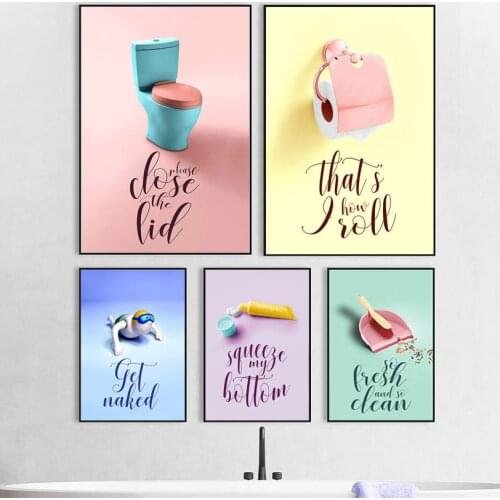 Colorful Toilet Paper Toothpaste Broom Wall Art Canvas Painting Nordic Posters And Prints Wall Pictures For Bathroom Home Decor
