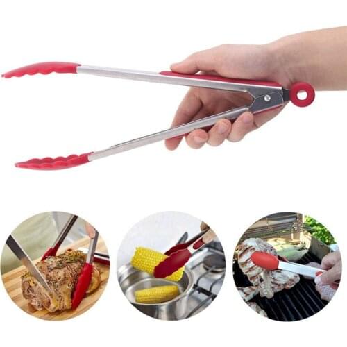 Hot Sale Stainless Steel BBQ Tongs Red Black Meat Food Clip Barbecue Tools Kitchen Accessories Cooking Tool Vegetable Clip Clamp
