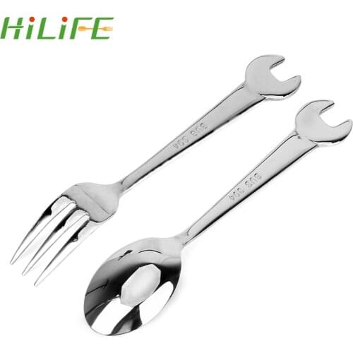 HILIFE Cooking Accessories Wrench Shape Spanner Spoon Fork Tableware Kitchen Tools Dinnerware Stainless Steel