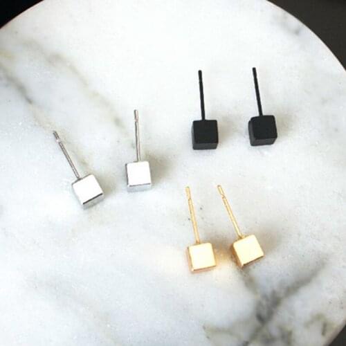 Korea Simple Geometric Cube Stud Earrings For Women Statement Bride Wedding Temperament Square Earrings Jewelry Accessories