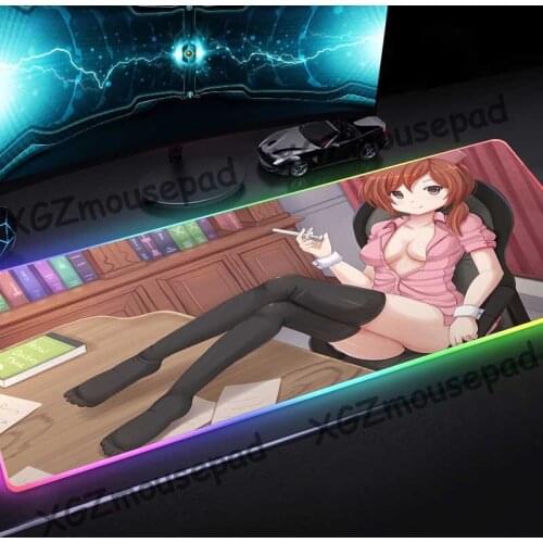 XGZ Large RGB Mouse Pad Black Lock Edge Anime Sexy Naughty Nurse Stockings Seduction Custom Computer Desk Mat Rubber Non-slip