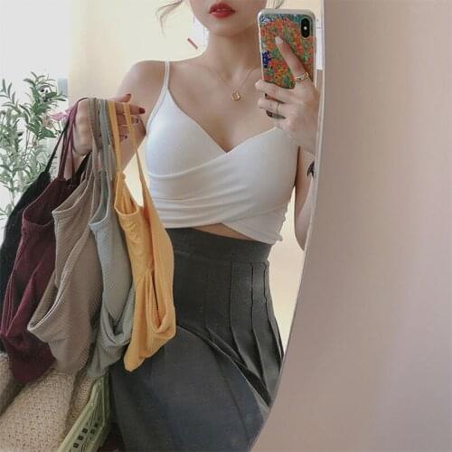 Summer Fashion New Korean Version of The Net Red Beauty Back Sexy Bottoming Short Vest Cross Small Sling Top Women