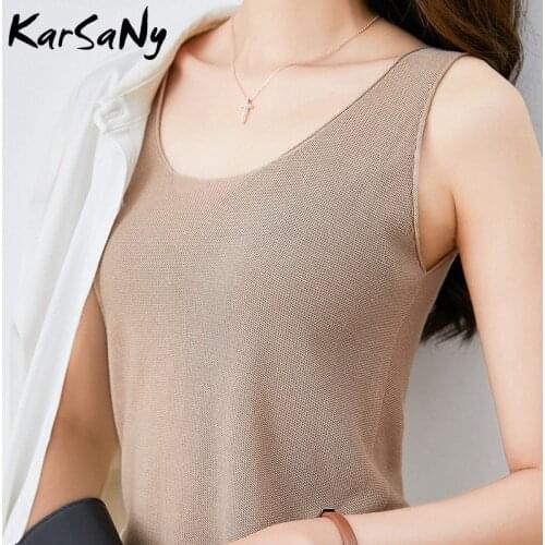 White Tank Top For Women Ice Silk Summer Knitted Sleeveless Tops Vintage Clothing Womens Tank Tops Summer Sleeveless Basic 2021