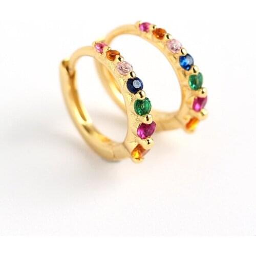 925 Sterling Silver Earring Fashion Colored Zircon Round Ear Ring Leaf Flower Ear Bone Nail Cute Wild Simple Girl Ear Jewelry