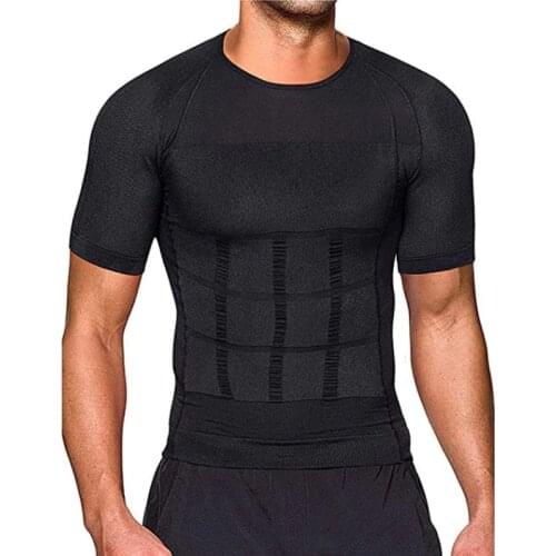 Men Body Toning T-Shirt Body Shaper Corrective Posture Shirt Slimming Belt Belly Abdomen Fat Burning Compression Corset