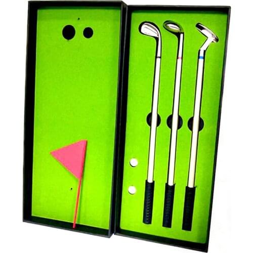 Golf Pen Set Mini Desktop Golf Ball Pen Gift Set with Flag Ballpoint Pens 2 Balls UY8