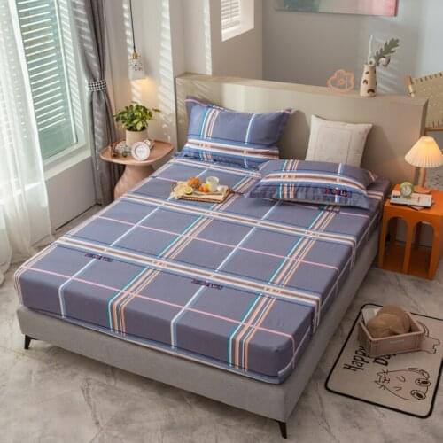 1pcs plaid Prints Mattress Cover Cotton Fitted Sheet Four Corners with Elastic Band Bed Sheet Mattress Protector No Pillowcases