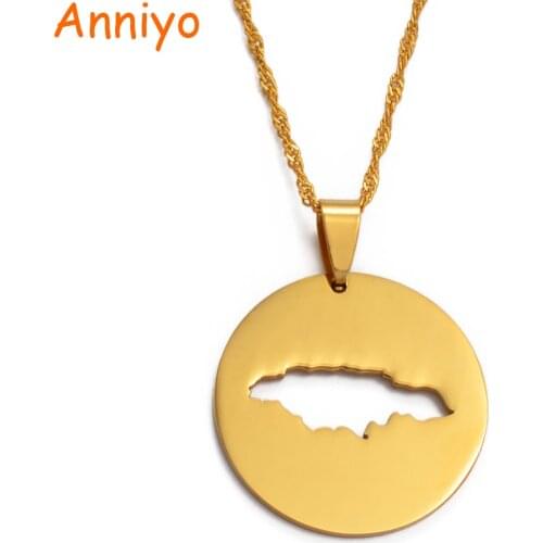 Anniyo Round Jamaica Map Pendant Necklaces Gold Color Jewelry Jamaican Patriotic Gifts #017021