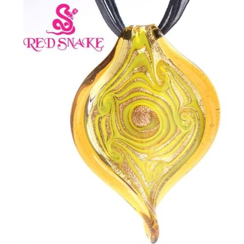RED SNAKE Champagne with yellow color Leaf Drop Abstract pattern Murano Glass Pendant Necklace