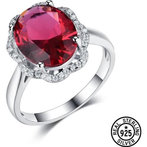 Luxury Jewelry Oval Synthetic Nano Ruby 925 Sterling Silver Rings For Women Friend Wedding Engagement Classic Fine Jewelry