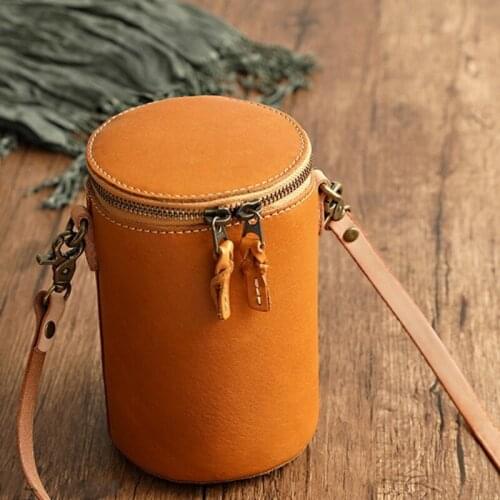 Solid Leisure Zipper Quality Crossbody Bags Female Genuine Leather Handbags Retro Small Bucket Bag Fashion Women Shoulder Bag