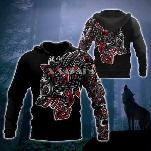 Dark Tattoo Wolf Animal 3D Full Print Size XS-7XL Hoodie Man Women Harajuku Outwear Zipper Pullover Sweatshirt Unisex-3