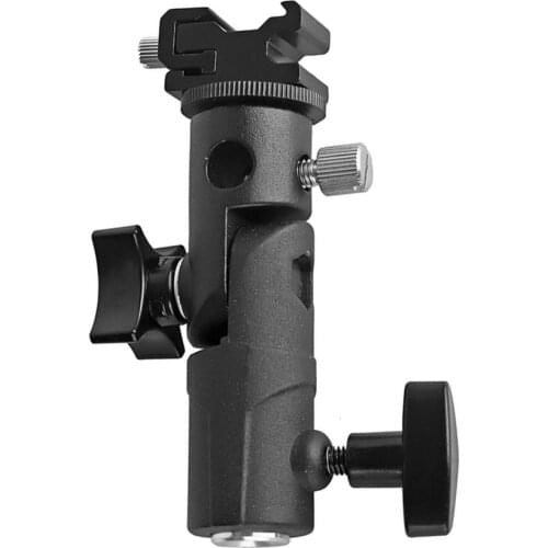 E Type Universal Metal Flash Hot Shoe Speedlite Umbrella Holder Light Stand Bracket with 1/4" to 3/8" Screw Mount Swivel Adapter