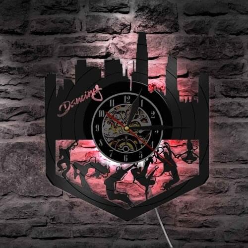 Vintage Tango Dancing Vinyl Record Wall Clock Dancer silhouette Wall Art Decor DISCO Ballroom Colorful LED Display Wall Light