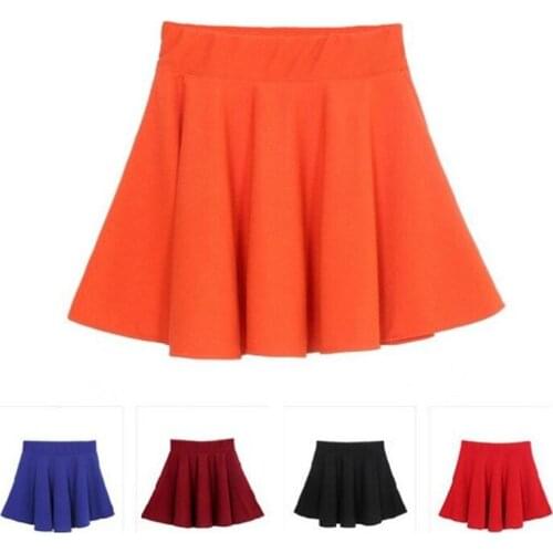LJCUIYAO Women High Waist Skirt Spring Summer Solid A-line Skirts Candy Color Plus Size Elastic Pleated Sexy Short Mini Skirts