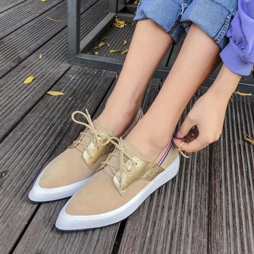 Women shoes Genuine Leather 22-24.5 cm length women shoes Spring and autumn pointed toe shoes women flat shoes 2 colors