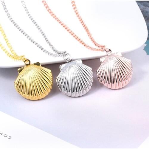 Vintage Small Mermaids Photo Locket Sea Shell Locket Necklace Collares Mermaid Shell Choker Necklace For Women Souvenir Gift