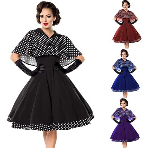 2021 New Vintage Dress Women Dress+Cape Retro Rockabilly 50s Style Two Piece Black Dress Elegant Ladies Plus Size Midi Dresses