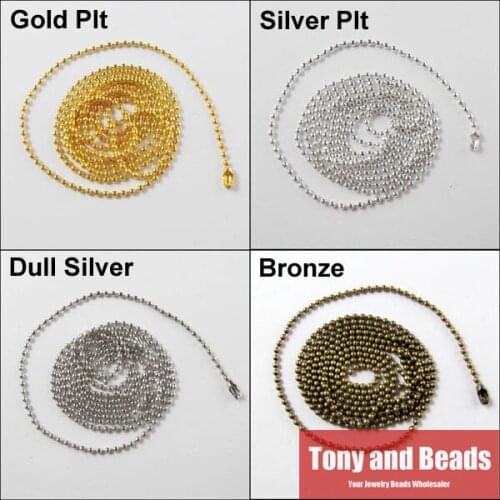 5Strands=1Lot !) (70cm/28") 1.5MM Ball Necklace Finding Chain Connector Silver Gold Dull Silver Plated Etc.. C2