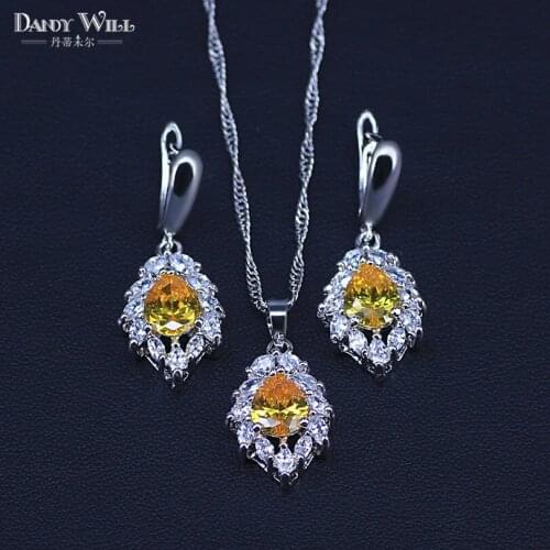 Promotion 9 Colors Pretty Wedding Bridal Jewelry Sets for women Silver Color Jewelry Pendant/Drop earrings/Necklace Sets
