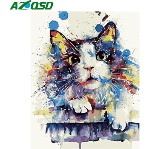 AZQSD Oil Painting By Numbers Cat Picture For Living Room Home Decoration Adult Coloring By Numbers Animal DIY Handmade Gift