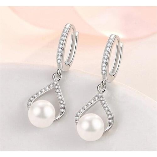 Shiny Zircon Heart Earrings Women Jewelry Trendy Silver 925 Hoops Earring Pearl Accessories Lady Christmas Gift Fast Shipping