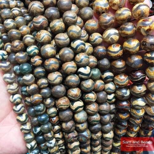 Natural Stone China Tibetan Dzi Green Carnelian Waved Beads 8/10/12MM Jewelry bracelet making accessories DIY CTB11