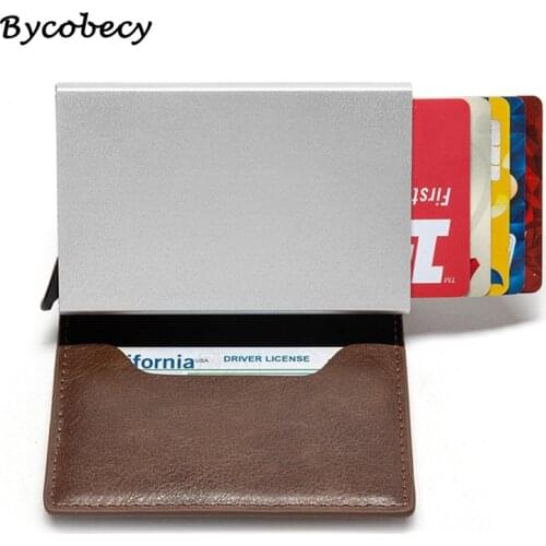 Bycobecy 2020 Men Wallet Business Credit Card Holder Wallet Unisex Metal Blocking RFID Wallet ID Card Case Aluminium Coin Purse