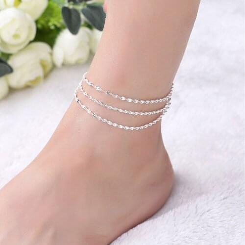 Snake Chain Leg Bracelet for Women 3 Layers Ankle Bracelet Female Feet Jewelry Accessories Alloy Anklets Beach Wear