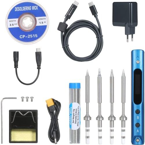 Mini Electric Soldering Iron with OLED Digital Display Intelligent Soldering Iron Kit with 45W PD Power Adapter and 4 Iron Heads
