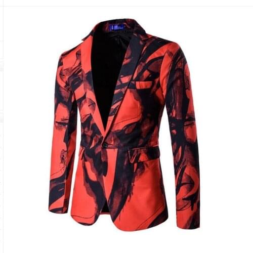 Europe and the United States wind personality one button suit ink printing suit groomsman dress performance costumes fashion TB