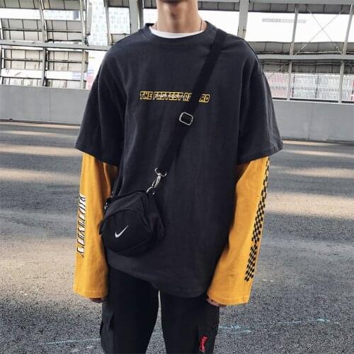 Harajuku Patchwork Tshirt Men Hip Hop Tshirt Streetwear Long Sleeve Loose Punk T Shirt Fashion Couple Japan Oversize T shirt