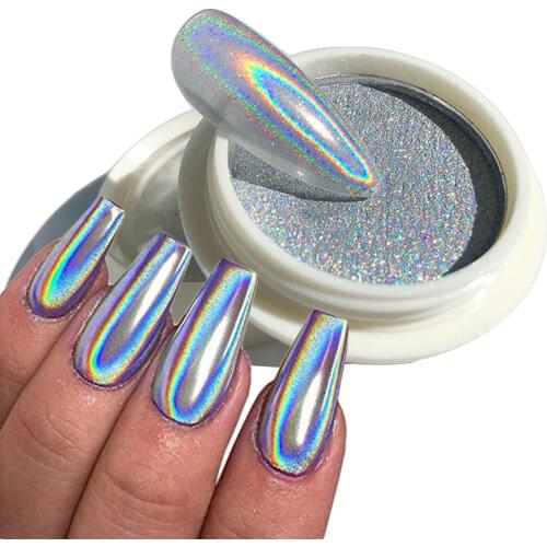 Holographic Nail Powder Chrome Laser Mirror Glitter Design Nail Art Pigment Rub Dust Flakes Decorations Brush Manicure TRLF01-07