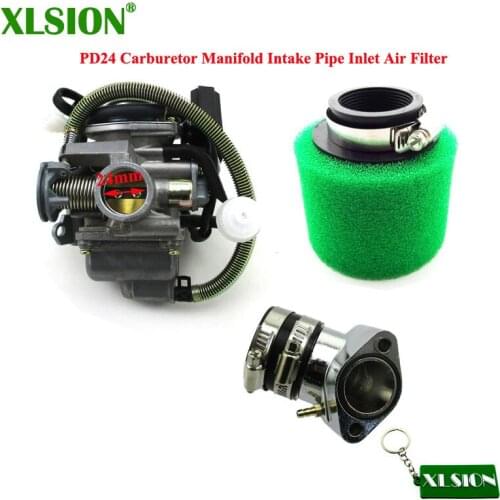 XLSION PD24 Carburetor Manifold Intake Pipe Inlet Air Filter Cleaner For GY6 125cc 150cc Scooter ATV Go Kart Sunl